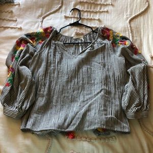 Anthropologie stripped top with floral embroidery
